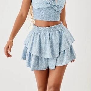 American Eagle On The Court Mini Skort Light Blue Floral - S 100% Cotton Sporty